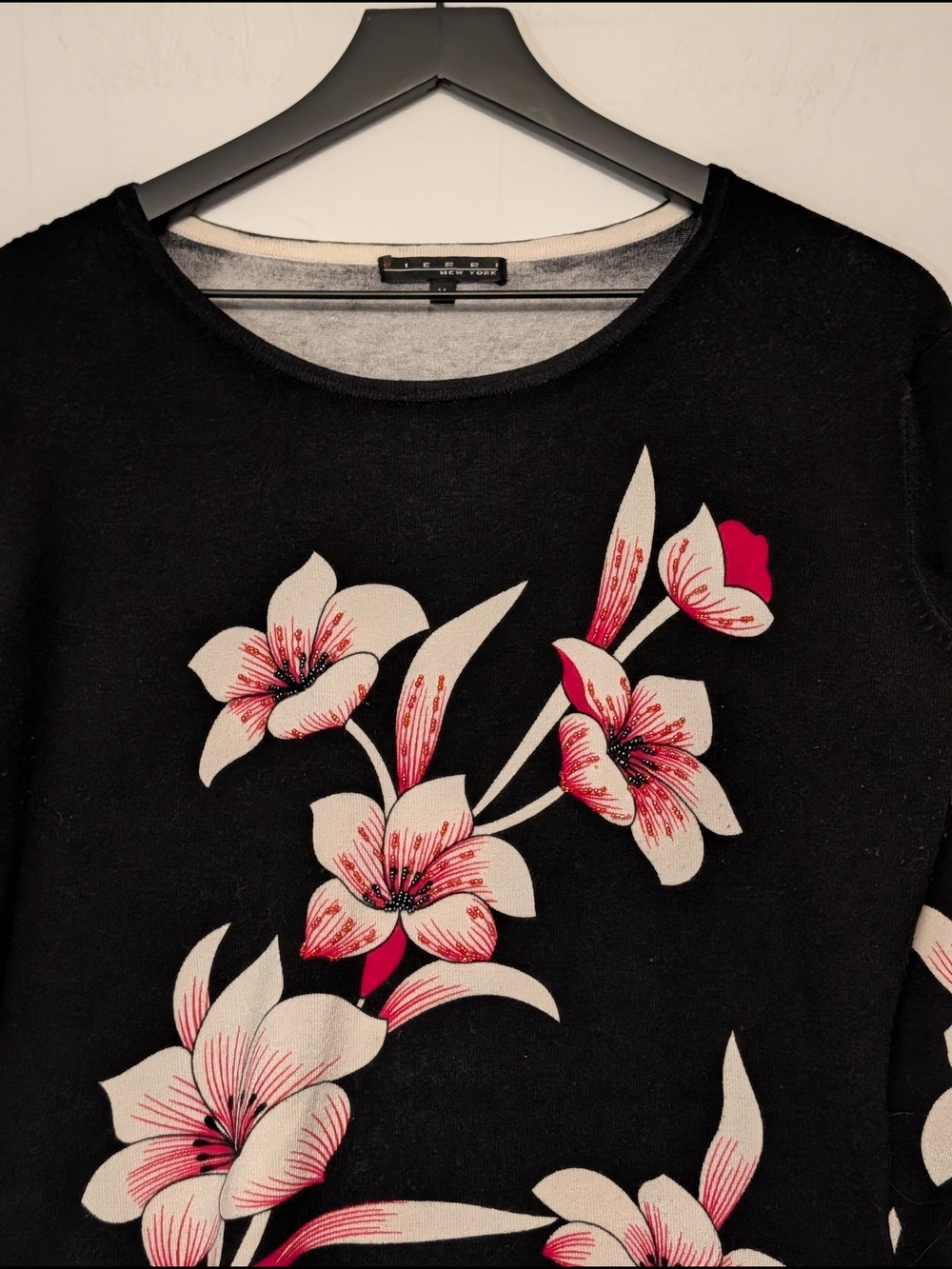 Pierre Feminine Black Floral  Long Sleeve Sweater Women’s Med Church Work Style - Picture 2 of 10